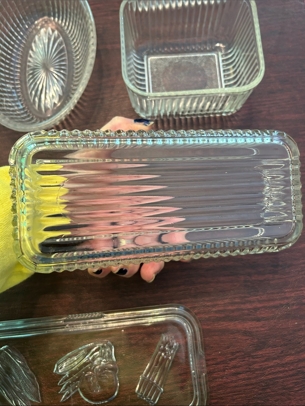 Vintage Clear Glass Storage Dishes; Two with Tops; Beautiful Perfect Condition - Picture 9 of 10